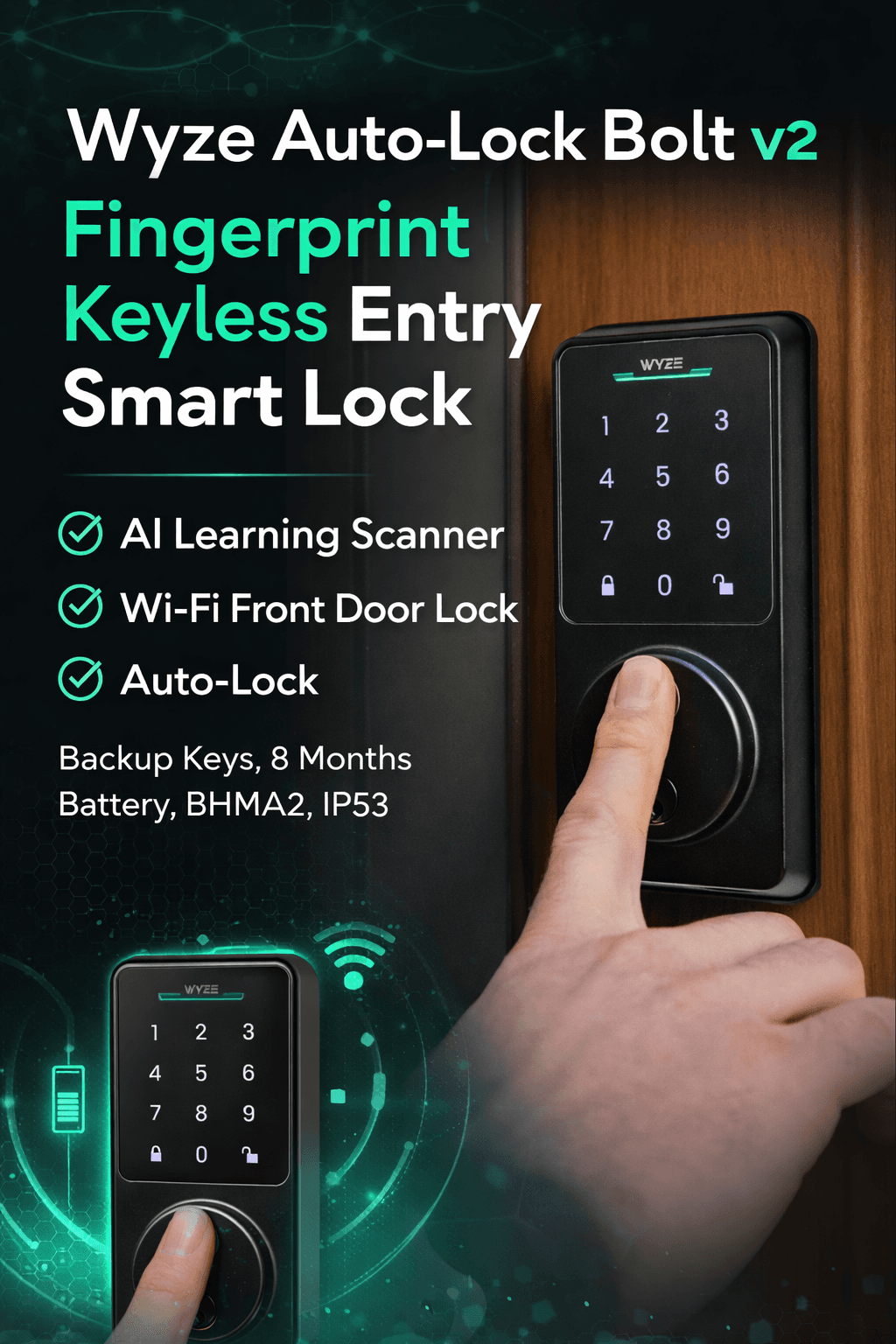 Wyze Auto-Lock Bolt v2 smart lock with fingerprint scanner